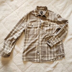 H&M Checked Twill Overshirt Beige and cream Plaid Flannel Size Large Button Up
